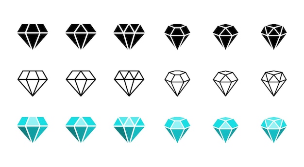 Set of diamond icon Black linear outline and blue design Vector EPS 10