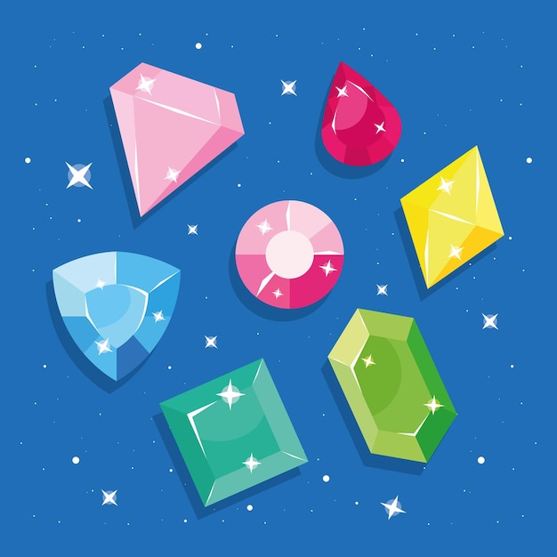 Set of diamonds and gems