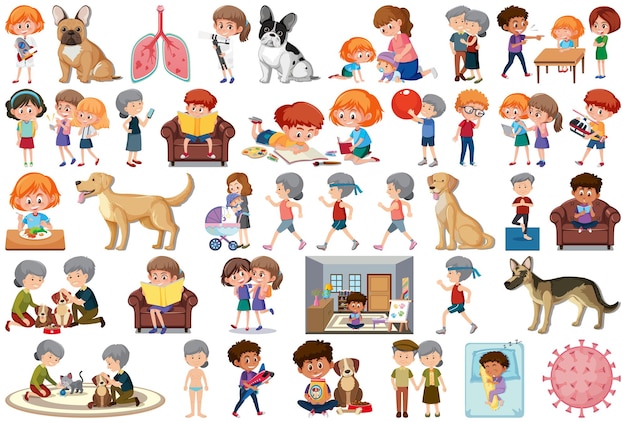 Set of different activities people in cartoon style