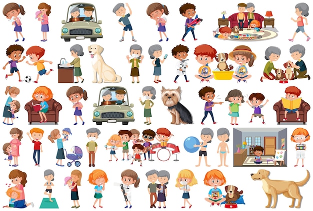 Set of different activities people in cartoon style