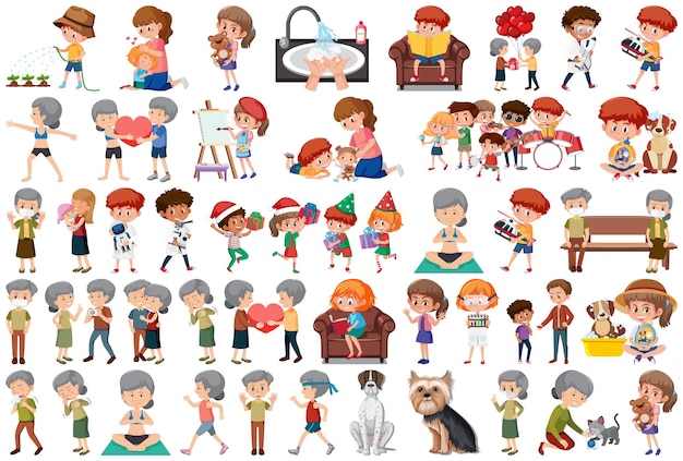 Set of different activities people in cartoon style