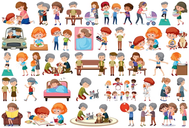 Set of different activities people in cartoon style