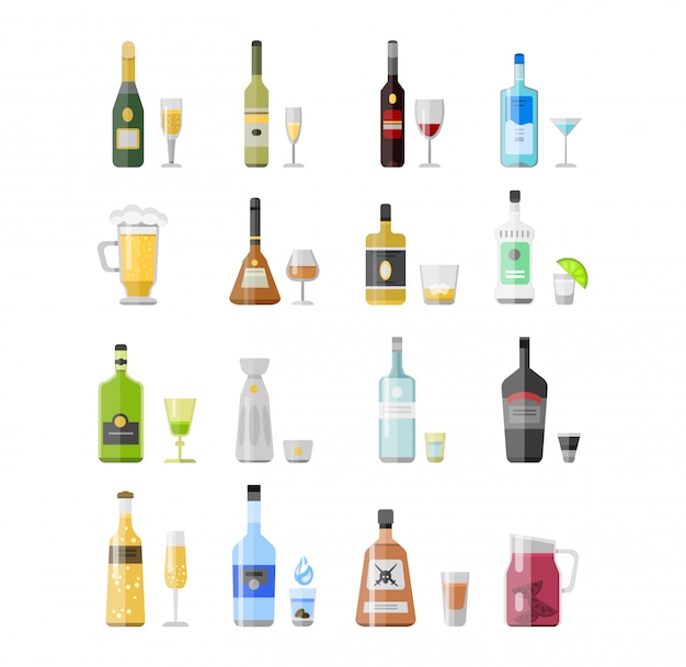 Vector set of different alcohol drink bottles