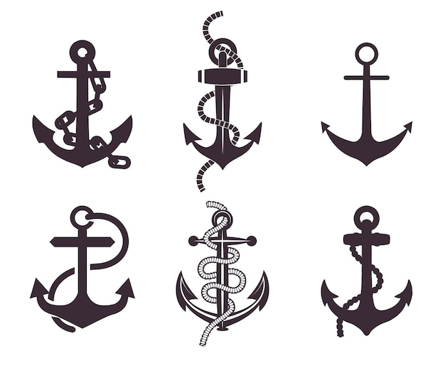 Vector a set of different anchors with a rope