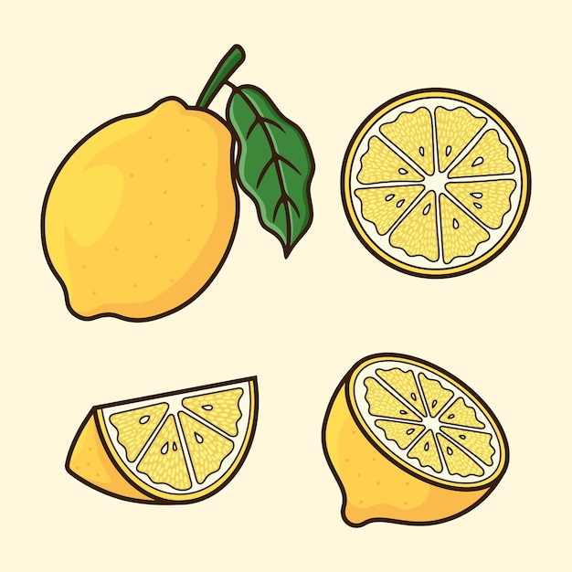 分離されたレモンフルーツ漫画ベクトルのさまざまな角度を設定します。