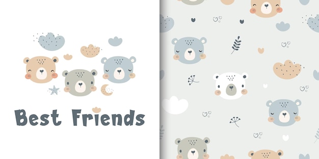 A set of different bears on a white background.