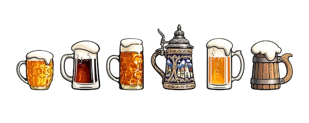 Vector set of different beer mugs