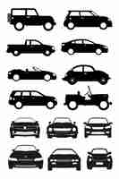 Vector set of different black cars silhouettes vector illustration