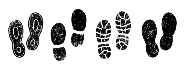 Set of different black foot print Shoe imprint collection