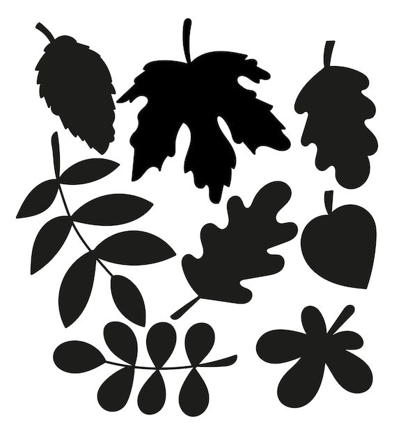 Set of different Black Silouhette Leaves