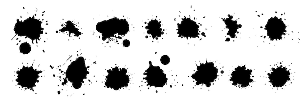 Set different black splash collection brush strokesInk drops and splashes Blotter spots liquid p