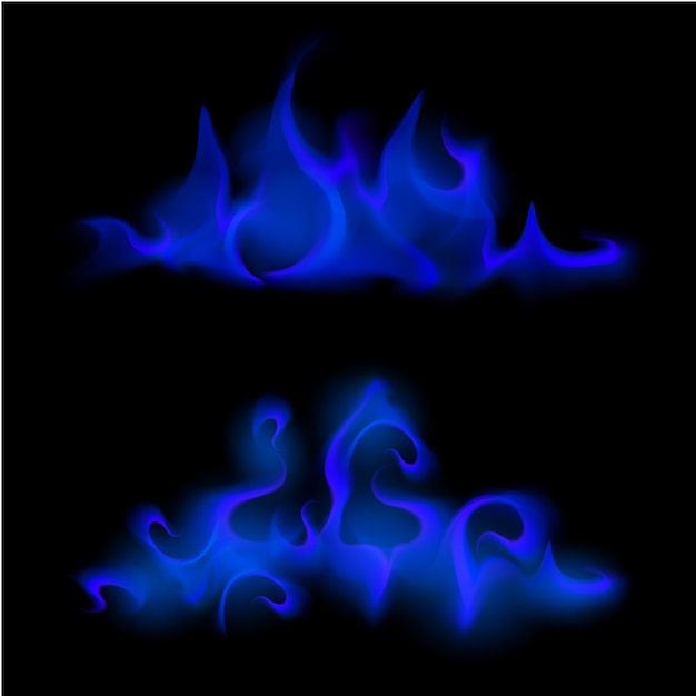 Vector set of  different blue fire flame bonfire  isolated on background