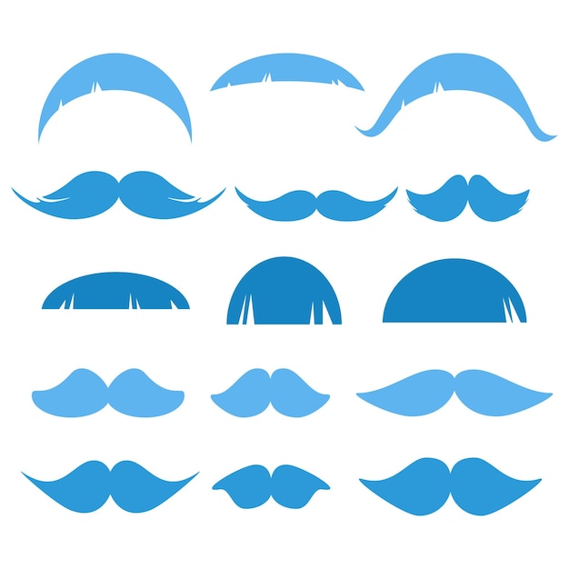 Set of different blue male mustaches