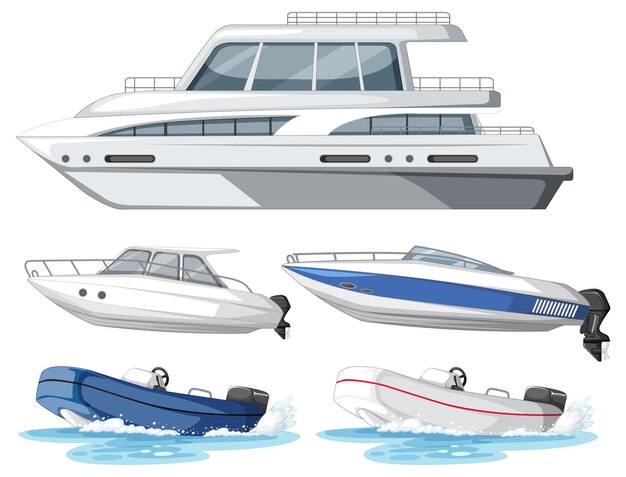 Vector set of different boats on white background