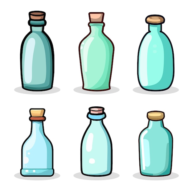 Vector set of different bottles of different sizes and colors