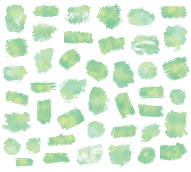 set of different brush shapes with green and yellow pastel colors