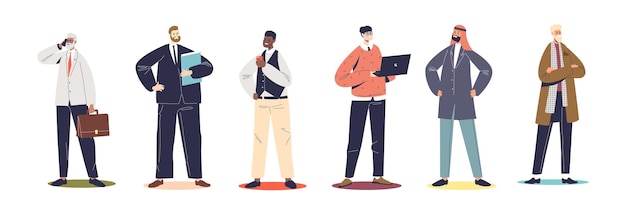 Vector set of different businessmen african american saudi young and adult business or startup owners