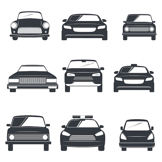 Vector set of different car illustration. front view