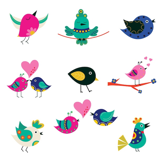 Set of different cartoon birds Vector