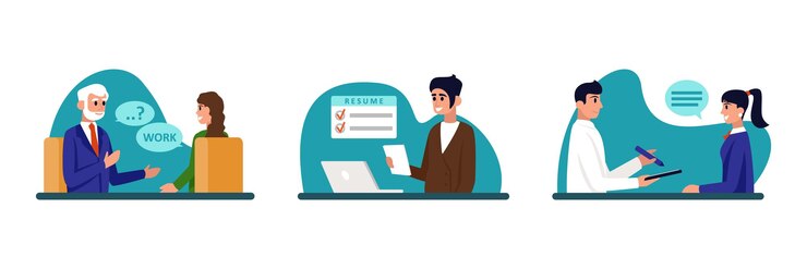 Vector set of different cartoon characters of hr managers and job seekers