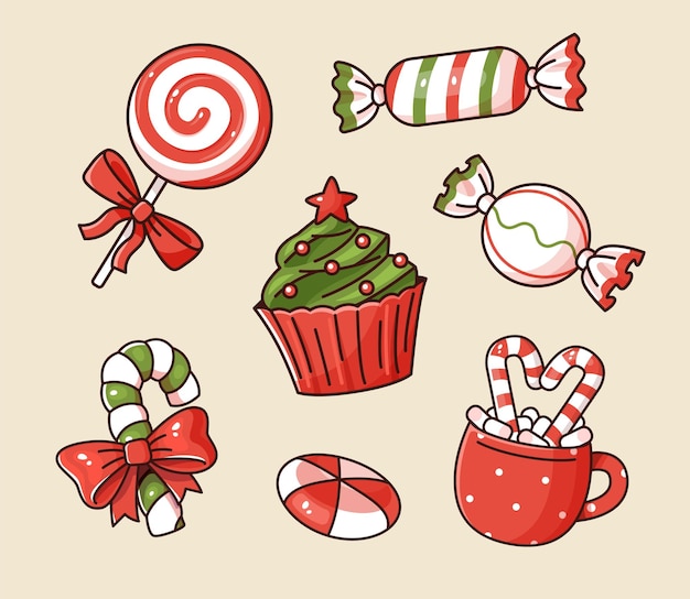 Set of different cartoon christmas sweets