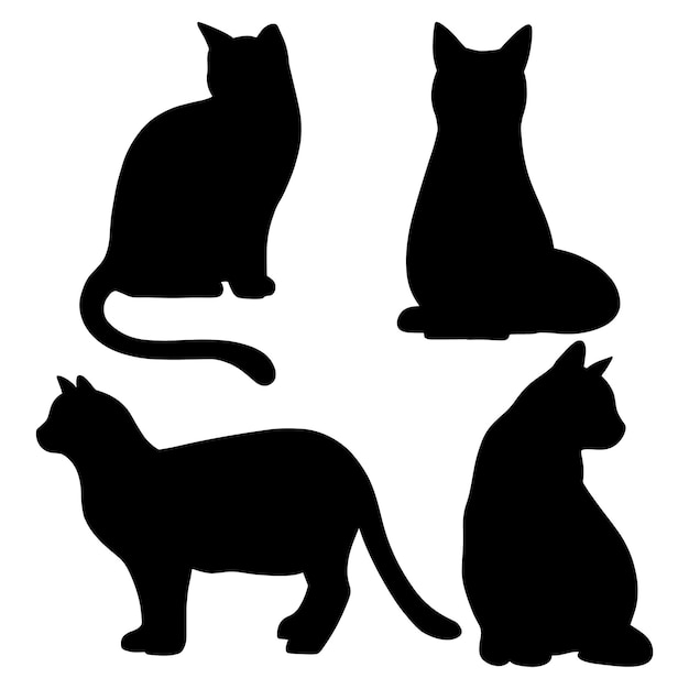 Set di diversi gatti silhouette illustrazione vettoriale isolato su sfondo bianco