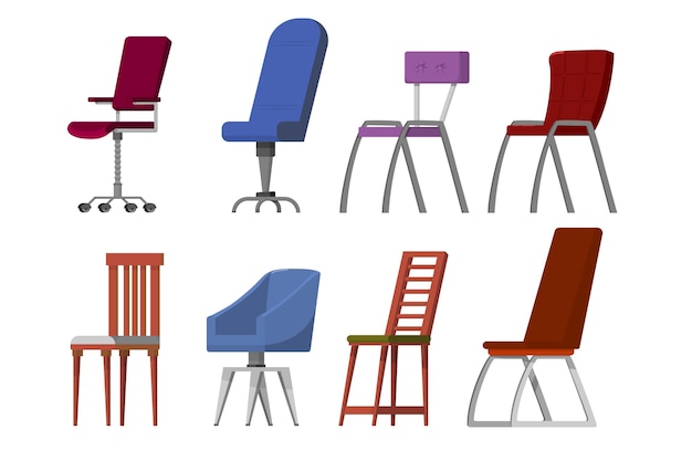 Vector set of different chairs for the office cartoon style.