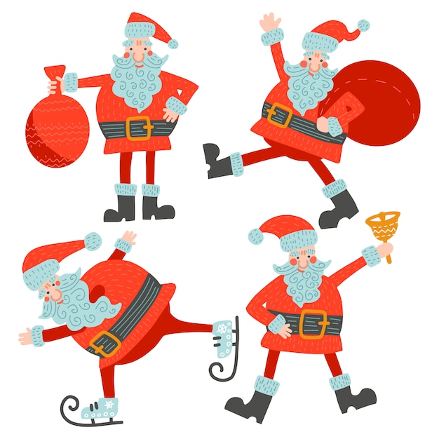 Set of different character cute Santa Claus 