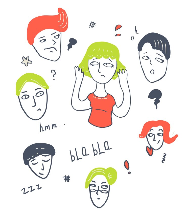 Set of different characters emotions faces and heads doodle hand drawn illuctration