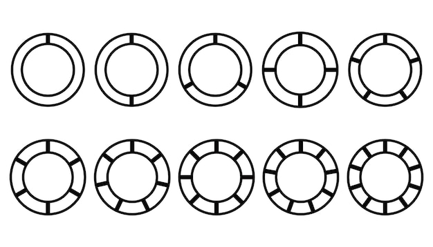 Vector set of different circles pie charts diagrams various sectors divide the circle into equal parts