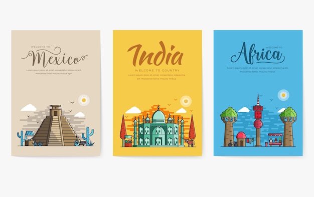 Set of different cities for travel destinations.