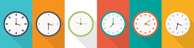 Set of different clock icons in a flat design Watch icon collection