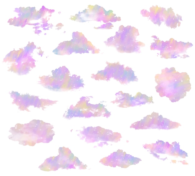 set of different clouds shapes with rainbow pastel colors