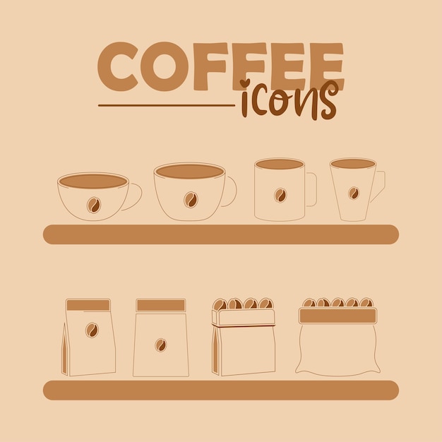 Set of different coffee icons Vector illustration