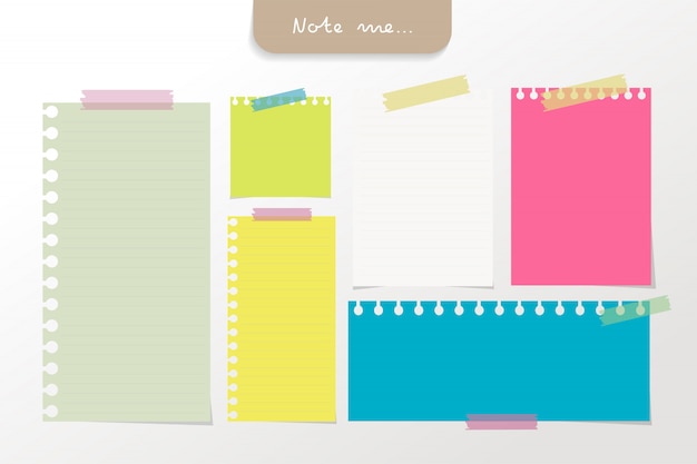 Set of different color note papers and tape elements.