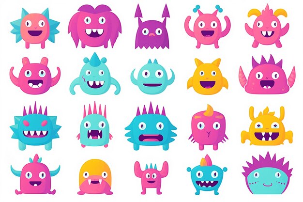 Set Different Colored Cartoon Monster