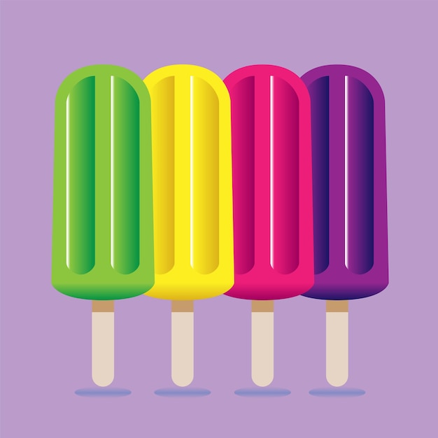 Set di ghiaccioli di gelato alla frutta di diversi colori. illustrazione vettoriale