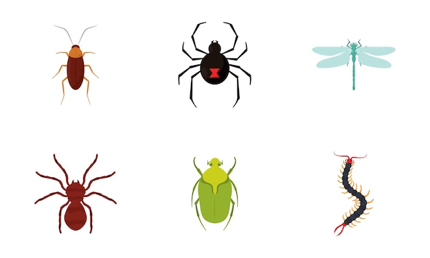 Set of different colored insect icons Vector illustration