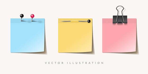 Set of different colored sheets of note papers with curled corner ready for your message vector