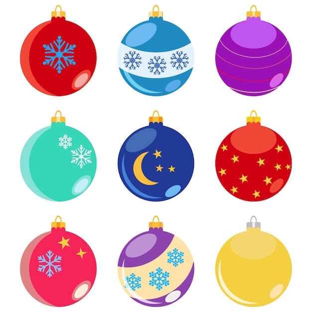 Vector set of different colorful christmas balls.