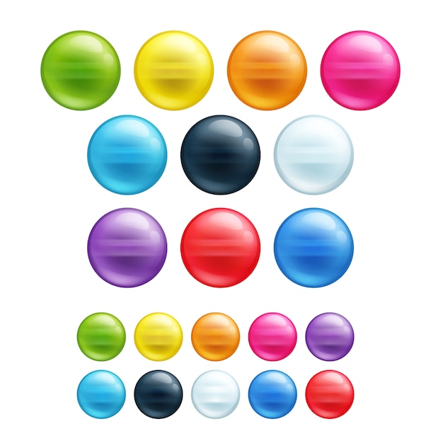 Vector set of different colorful round beads.