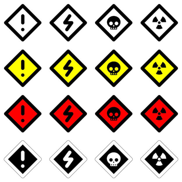 Vector set different colors icons radioactive nuclear alert electric high voltage warning danger symbol