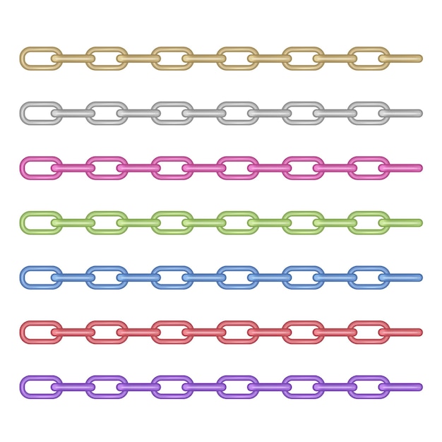 Vector set of different colors necklace chains metal chain