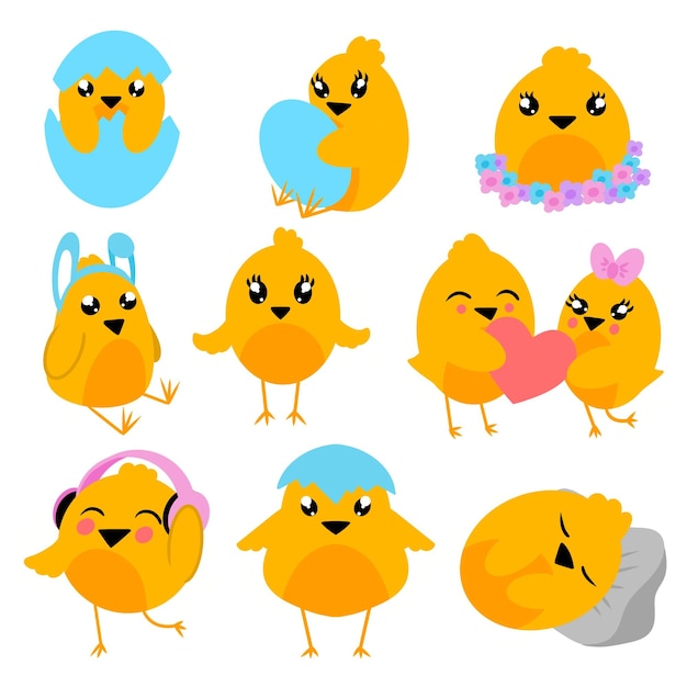 Set of different cute chickens vector illustration isolated on white background