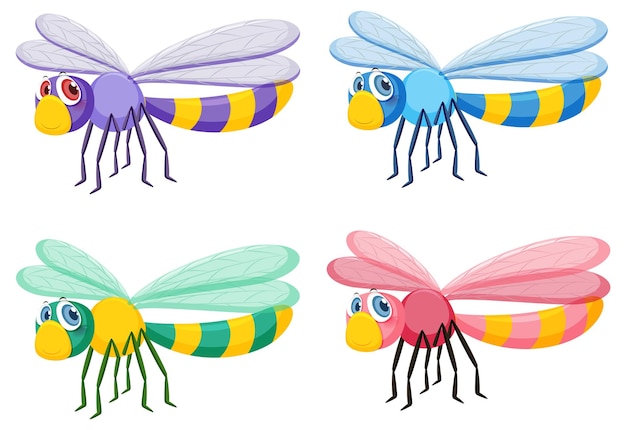 Vector set of different cute dragonflies