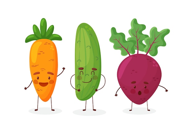 Set of different cute happy vegetable characters Vector flat illustration isolated