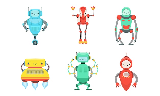 Set of different cute robots vector illustration