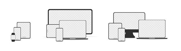Set of different devices icon with blank screen. Electronic icons collection. Vector illustration