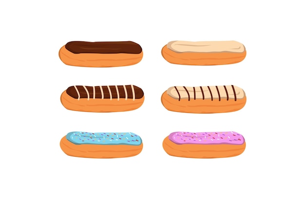 Set of different eclairs Eclair collection Tasty desserts