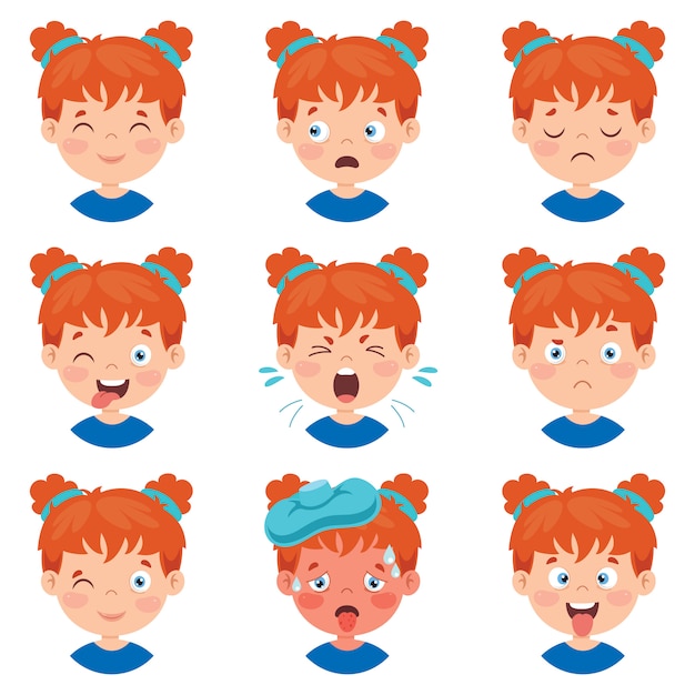 Vector set of different expressions of kids